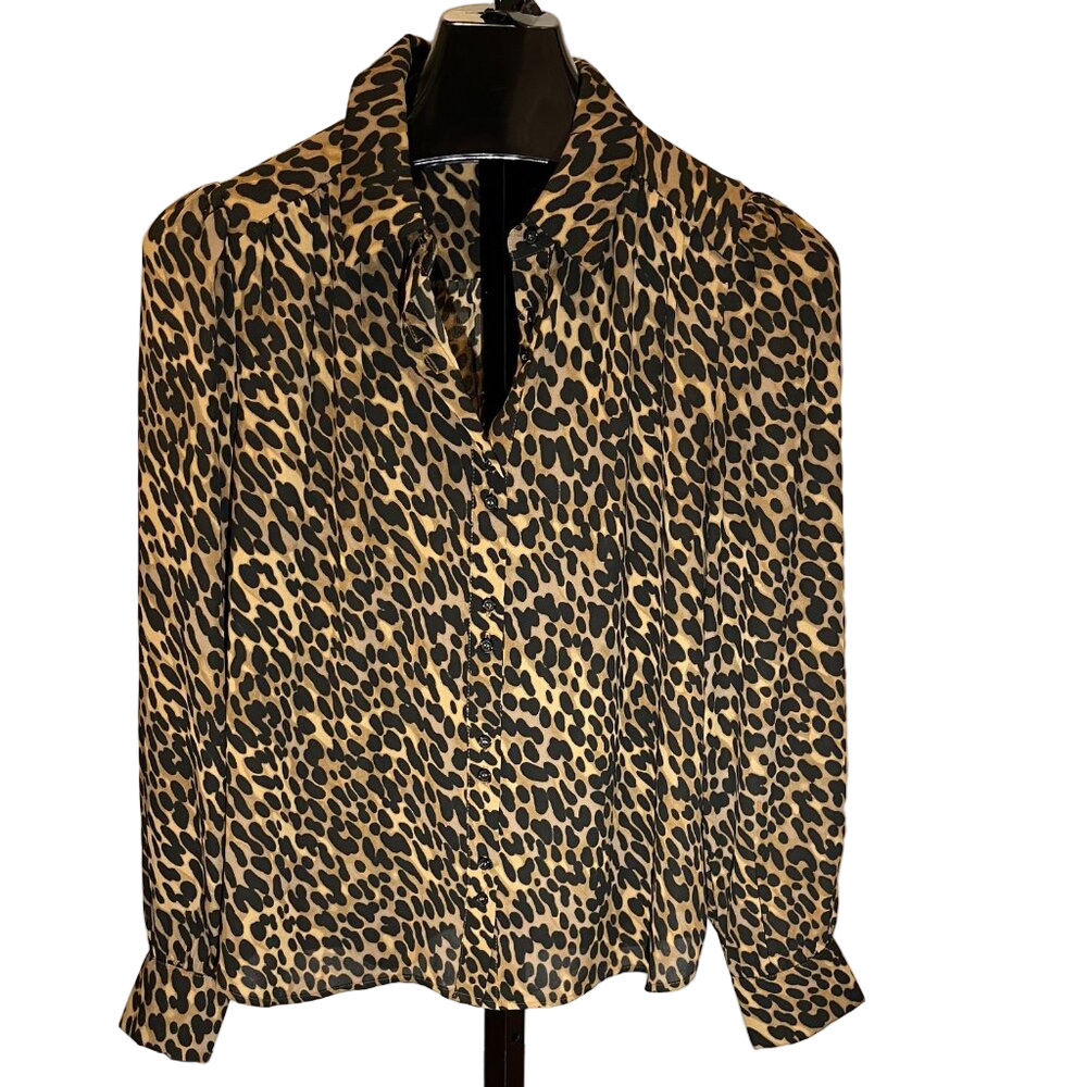 Daniel Rainn Leopard Print Blouse Size L Long Sleeve